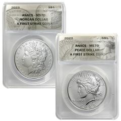 2023 Peace & Morgan Silver Dollar Set MS70 - ANACS