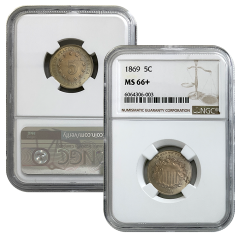 1869 Shield Nickel NGC MS66