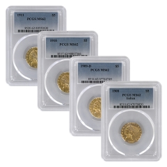 1908-1911 $5 Indian Gold Four Coin Set