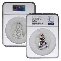2024 Barbie™ Blue Sapphire Silver Coin – PL70