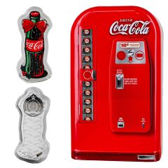 Coca Cola Holiday Silver Bottle & Vending Maching