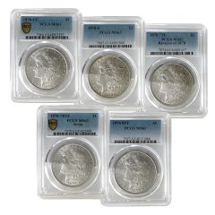 1878 Five Variety Morgan Set PCGS MS63