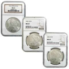 1921-PDS Morgan Dollar NGC MS63 Set