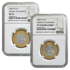 2000-W Library of Congress Bimetallic NGC MS70 & PR70