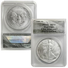 1986 (S) Silver American Eagle – MS70 1st Strike