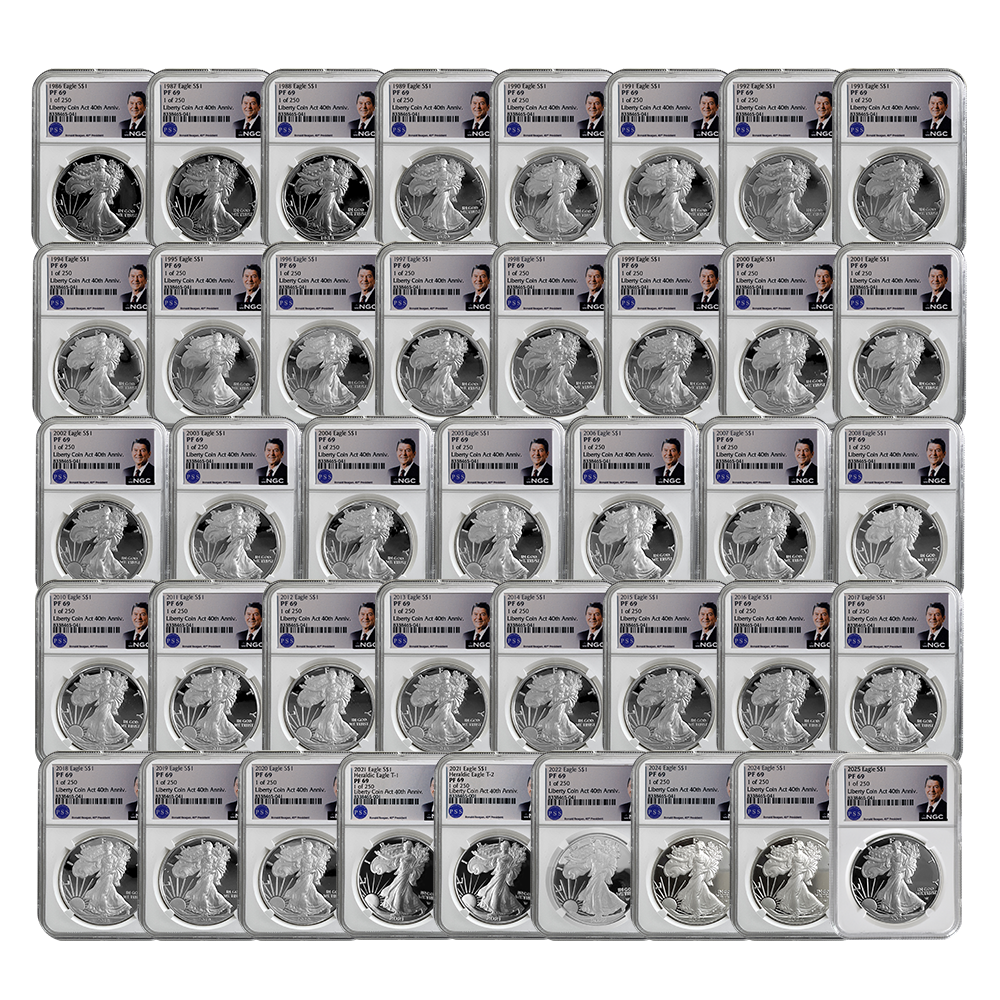1986 - 2025 NGC Numbered Proof Silver Eagle Date Run Set