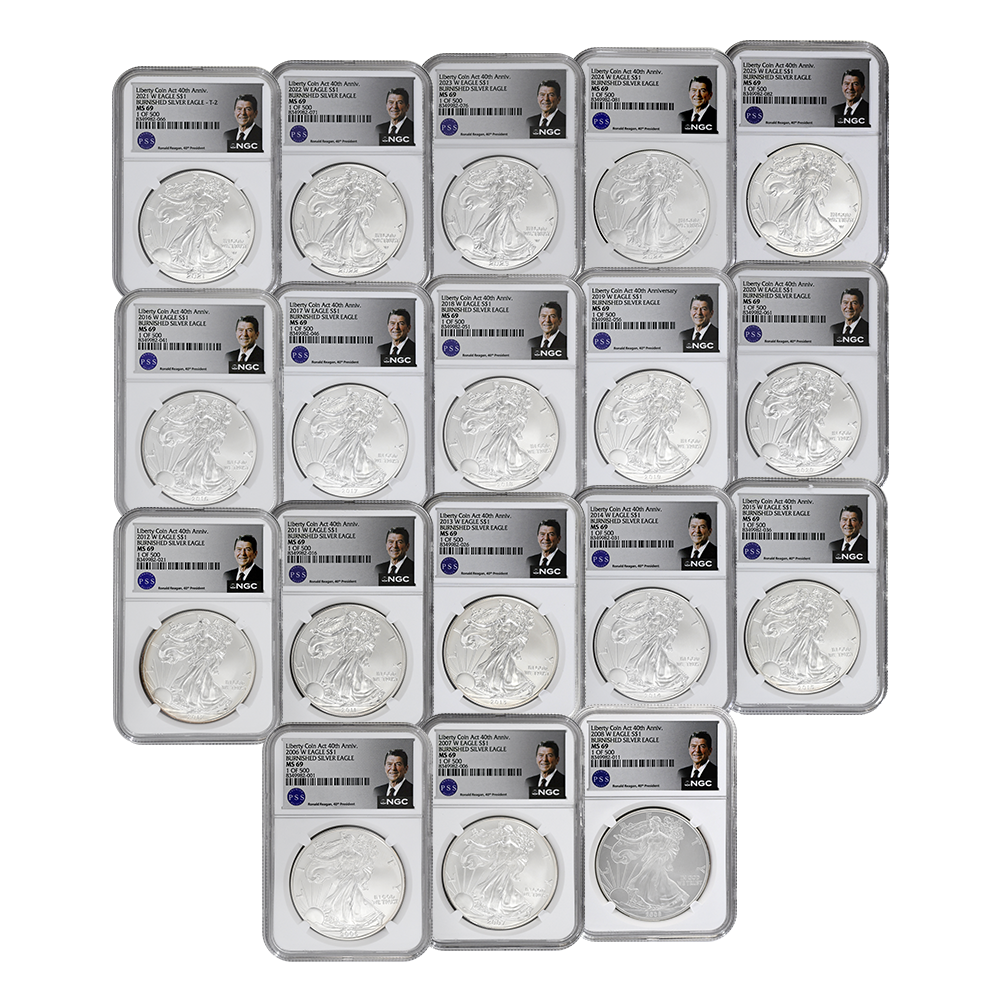 2006-2025 Burnished Silver Eagle Date Run Set | US Coins | Csnmint.com
