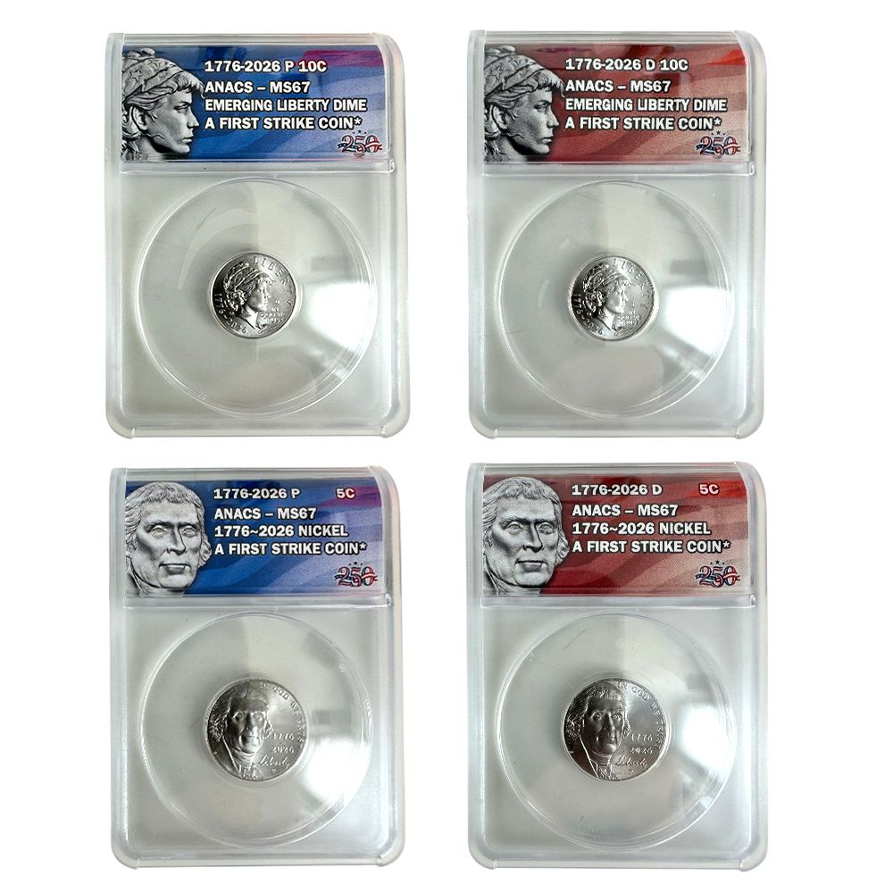 ナルミン 1776-2026 P&D Mint Nickel & Dime 4-Coin Set – MS67 | US Coins