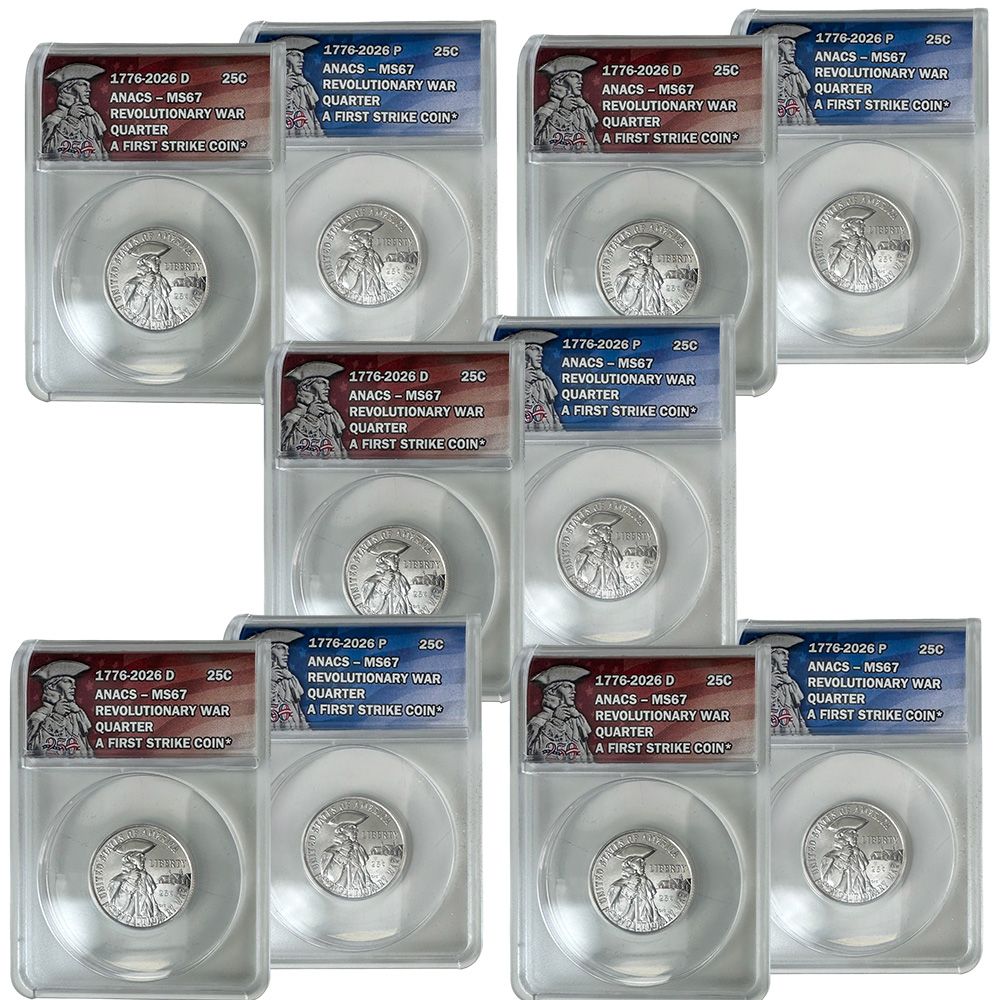 パターンセット 1776-2026 P&D Mint Revolutionary War Quarter Set x5 – MS67 | US