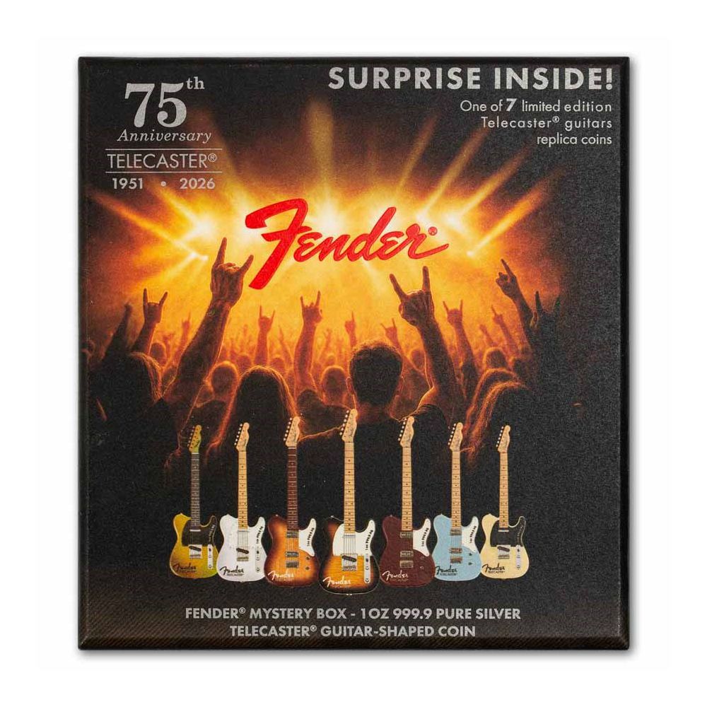 テレキャスタージャンクションボックス 2026 1OZ SILVER FENDER TELECASTER 75TH ANV BLIND BOX | US Coins
