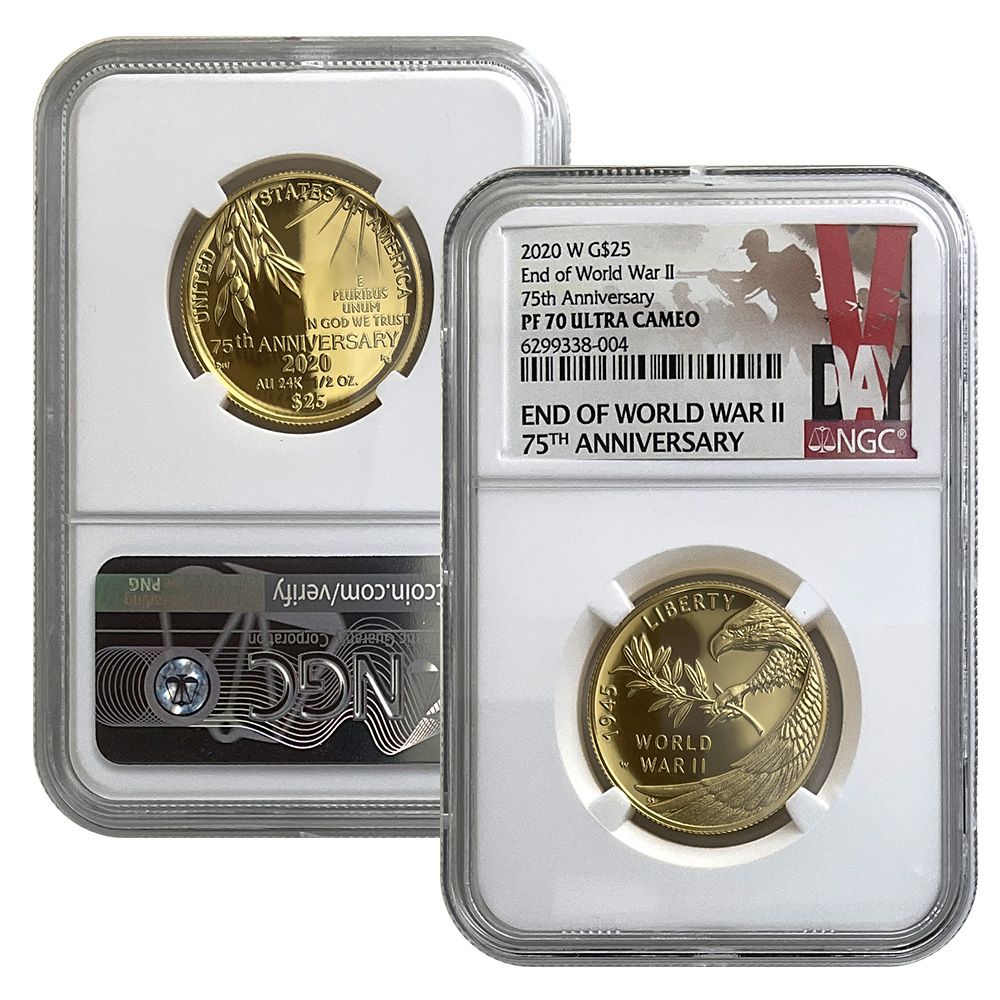 2020-W End of WWII 75th Anniversary $25 Gold Coin – PF70