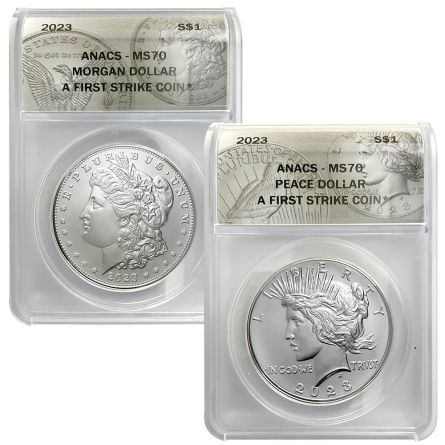 2023 Peace & Morgan Silver Dollar Set MS70 - ANACS