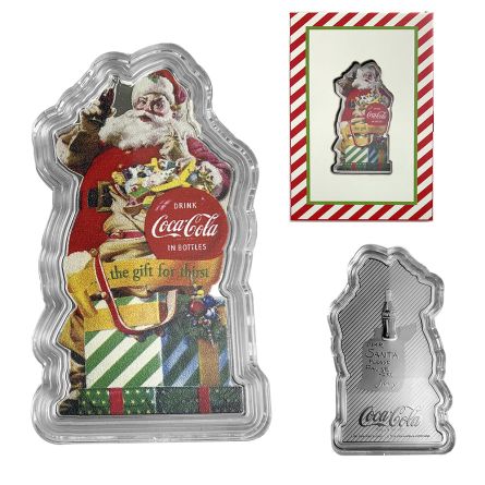 2024 1oz Silver Vintage Coca Cola Santa Shaped Coin
