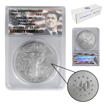 2025 Liberty Coin Act Privy Silver Eagle x20 – MS70