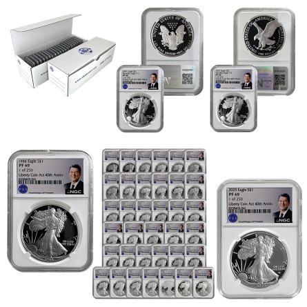 1986 - 2025 NGC Numbered Proof Silver Eagle Date Run Set – Split Pay