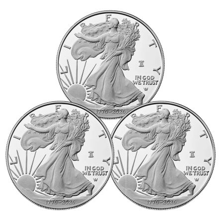1776-2026 Proof Silver American Eagle 3-Pack - Mint Packaging