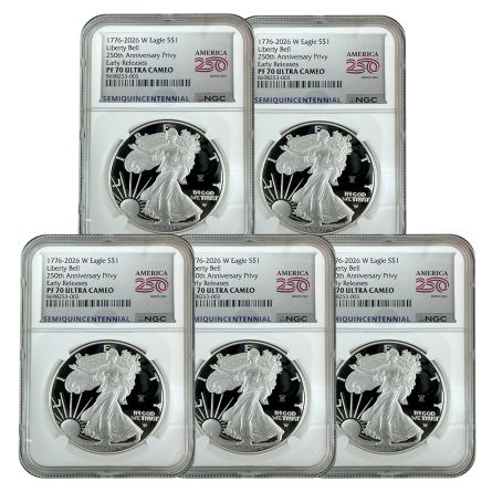 1776-2026-W Proof Silver American Eagle x5 – PF70