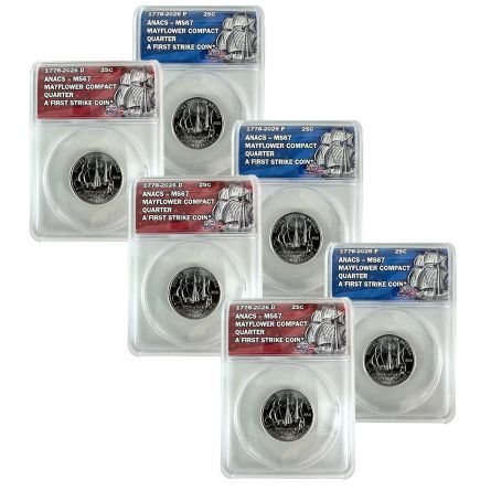 1776-2026 P&D Mint Mayflower Quarter Set x5 – MS67