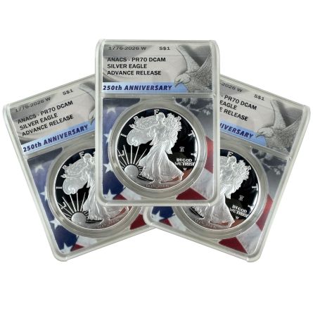 1776-2026-W Advanced Release Proof Silver Eagle x3 – PR70
