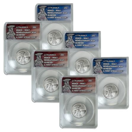 1776-2026 P&D Mint Revolutionary War Quarter Set x5 – MS67