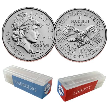 1776-2026 P&D Mint Emerging Liberty Dime 50-Coin Rolls