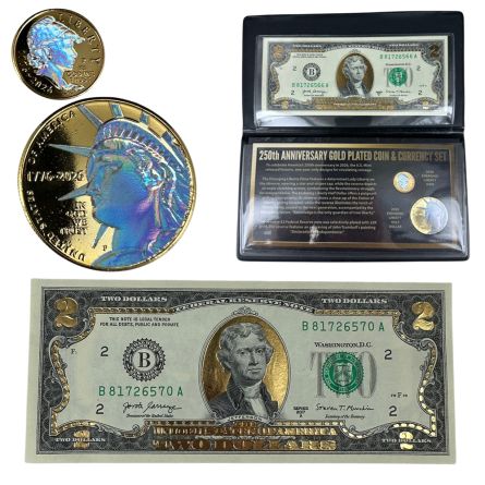 USA 250TH GOLD PLATED COIN & CURRENCY SET