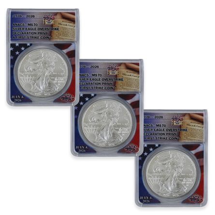 1776-2026 Silver Eagle Overstrike Declaration Privy x3