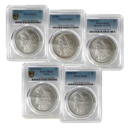 1878 Five Variety Morgan Set PCGS MS63