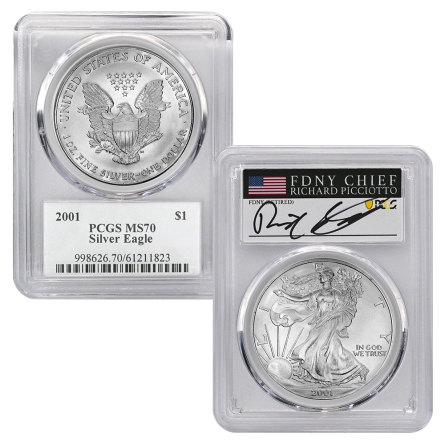 2001 MS70 Silver Eagle Picciotto signed w/ Book