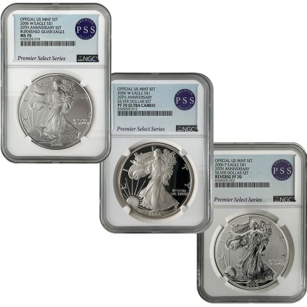 2006 20th Annv Silver Eagle 3 Coin Set