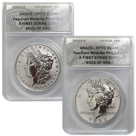 2023-S Reverse Proof Morgan & Peace Dollar Set – ANACS RP70