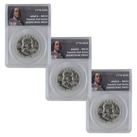 1776-2026 Silver Franklin Half Dollar Overstrike Privy x3