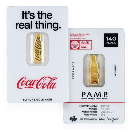 PAMP Coca-Cola 140th Anniversary 5 Gram Gold Bottle Coin