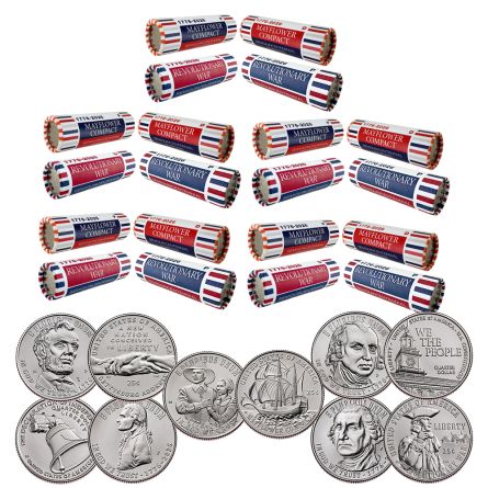 1776-2026 250th Anniversary P&D Mayflower & Revolutionary War Quarter Roll Continuity x5