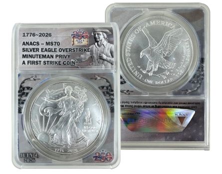 1776-2026 Silver Eagle Overstrike Dual-Date Minuteman Privy