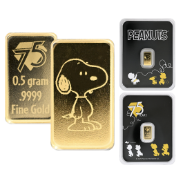 2025 .5G Gold 75th Anniversary of Peanuts Bar | US Coins | Csnmint.com