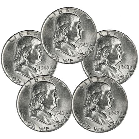 Silver Franklin Half Dollars x5