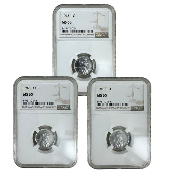 1943-PDS LINCOLN STEEL CENT NGC MS65 SET Hero | US Coins | Csnmint.com