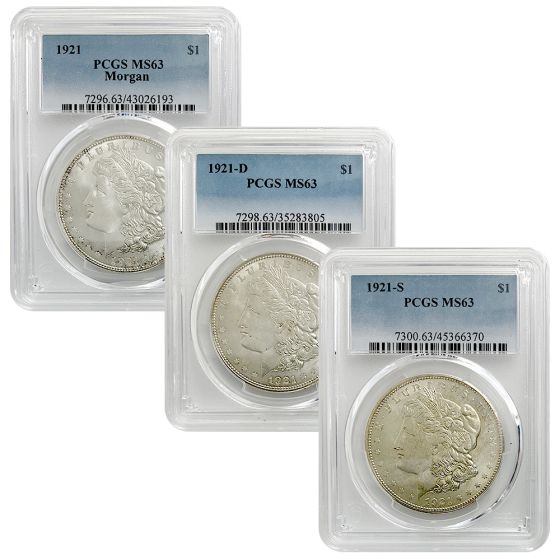 1921年 MORGAN SILVER DOLLAR アメリカPCGS MS63 1921-PDS Morgan Dollar PCGS MS63 Set | US Coins | Csnmint.com