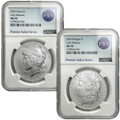 2023 Peace & Morgan Silver Dollar Set MS70 - NGC