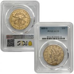 1855-S $20 Gold Liberty AU58