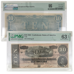 1864 $10 Confederate State of America PMG 63 Note