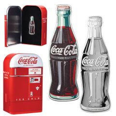 Coca Cola Vintage 1oz Silver Colorized Bottle in Tin Case