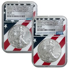 2020 Emergency (P) & (S) Silver American Eagle 2-Coin Set