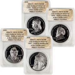 2020 SILVER $1 LOST STATES 4 COIN ANACS PR70 HIGH RELIEF SET